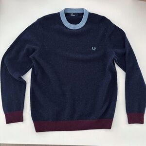 Fred Perry Men’s Wool Crewneck Sweater Size Large Blue Red